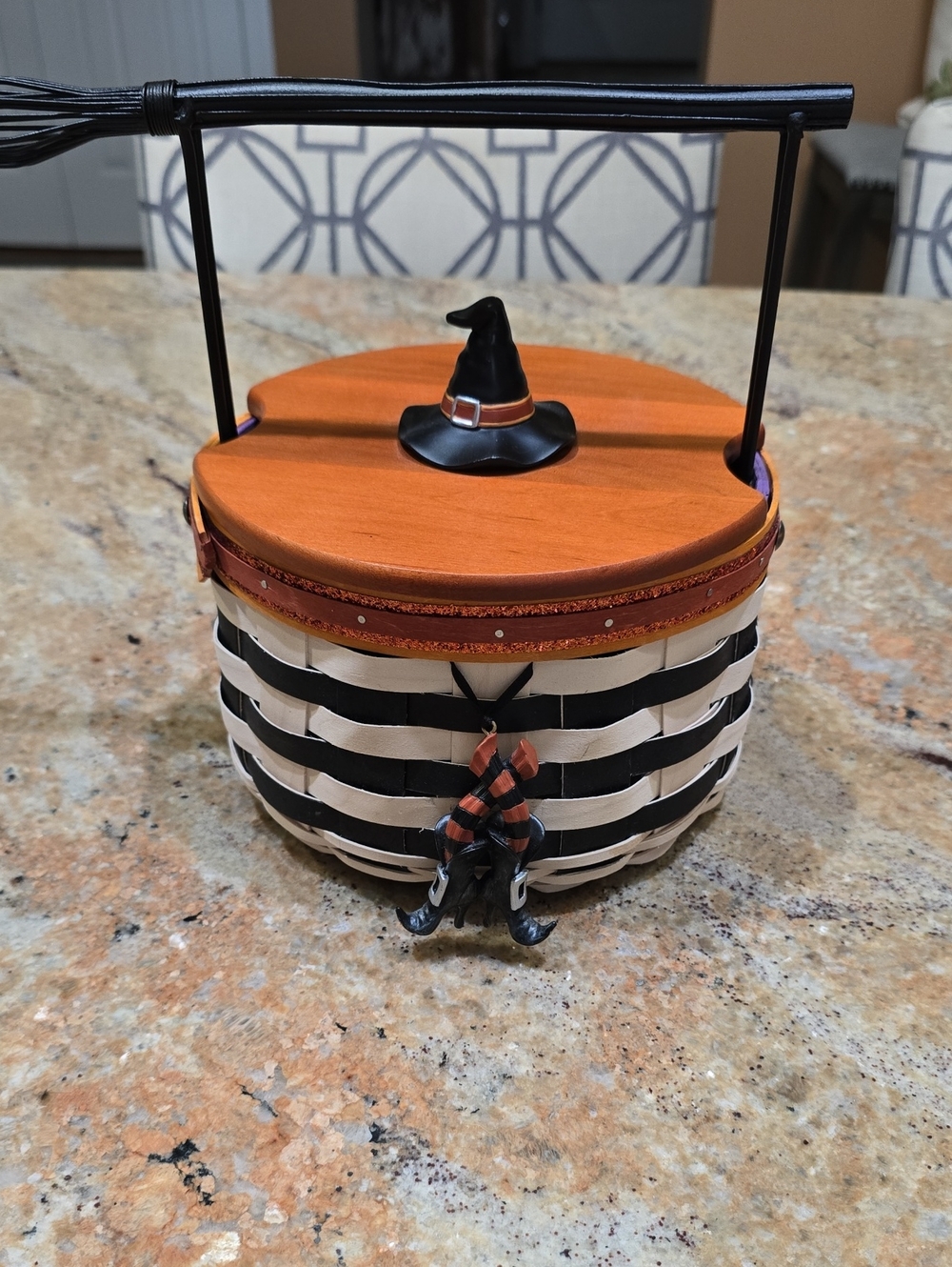 Halloween Longaberger Witch Basket in Black, White & Orange With Lid